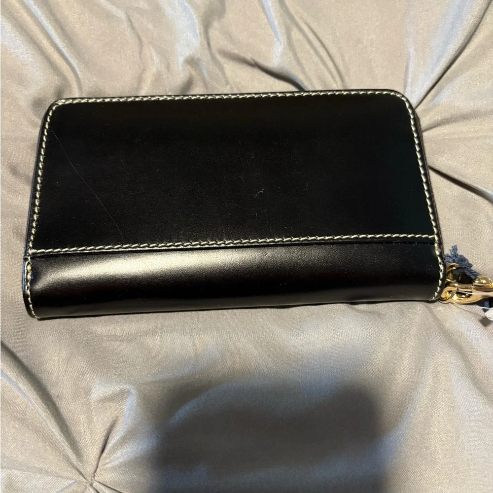 Dooney & Bourke Black Leather Zip-Around Wristlet with Gold Logo - Picture 4 of 4